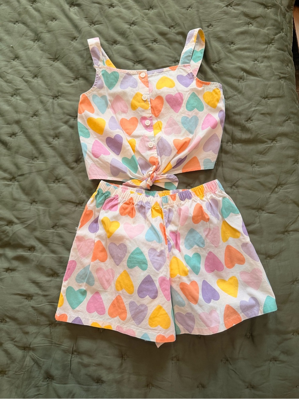 H&M Pastel Heart Tank & Shorts Set - Pink, Purple, Yellow, Teal, Orange, Cream